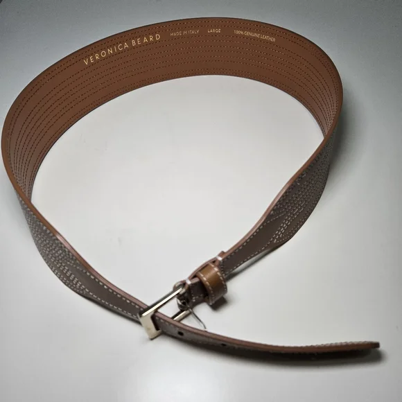 Veronica Beard Kiara Leather Belt Brown Honey Chunky Coastal Cowgirl Size L